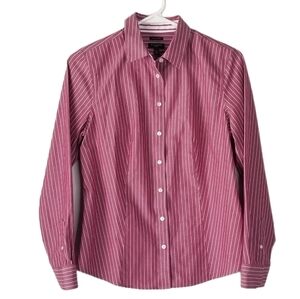 Talbots Petites Wrinkle Resistant Pinstripe Fitted Button Down Shirt 6P Mauve